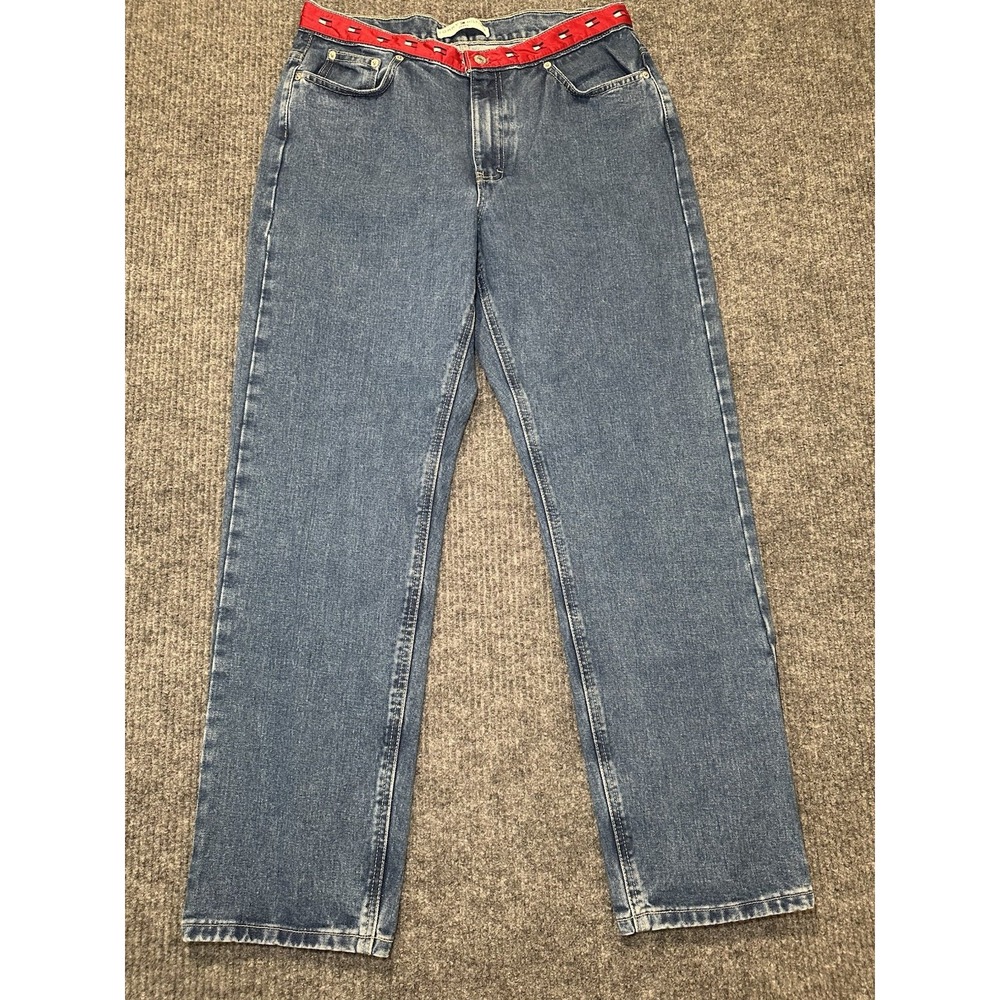 Vtg Tommy Hilfiger Jeans Logo Red Waist Band 2001‎ Stone Wash Women's 12